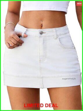 High Stretchy Mini Denim Skirt with Built-in Shorts Underneath